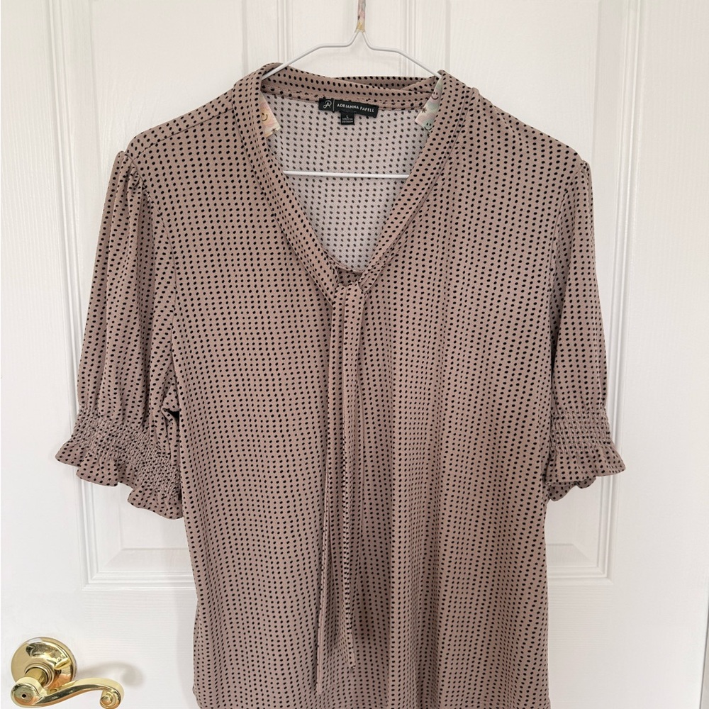 Adrianna Papell Taupe Patterned Blouse with Ruffle Cuffs